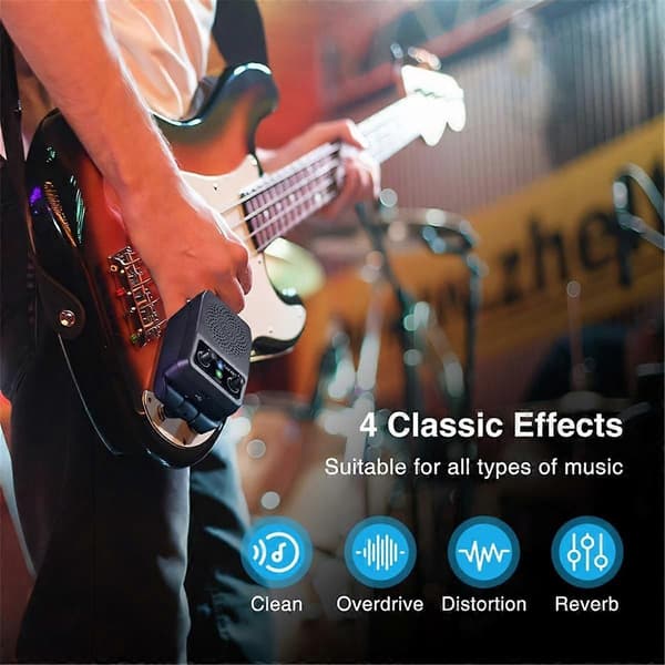 Mini elgitarrförstärkare 5W bärbar gitarrförstärkare Bluetooth med 4 effekter uppladdningsbar kompatibel med övning Black