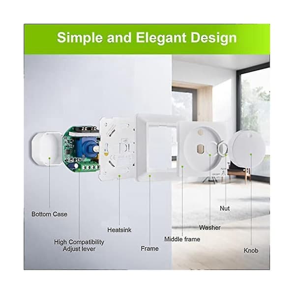 LED-dimmerbryter, innfelt dimmer kompatibel med dimbar LED og halogen, 5-300 W dimmerbryter LED, Ph Zy