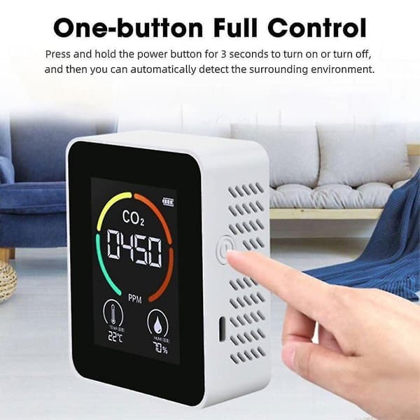 Indendørs CO2-sensor CO2-måler Digital luftdetektor Intelligent luftkvalitetsanalysator Vit