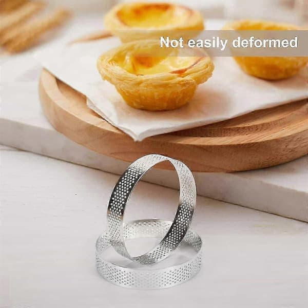 8 stk. tertering i rustfritt stål, varmebestandig perforert kakemousse-ring, rund dobbeltvalset tertering, metallform 10 cm 2025 Qhzl 5 5