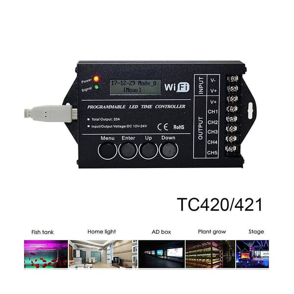 DC 12V/24V Wifi RGB LED Controller TC421 med 5 kanaler og 20A fælles anode