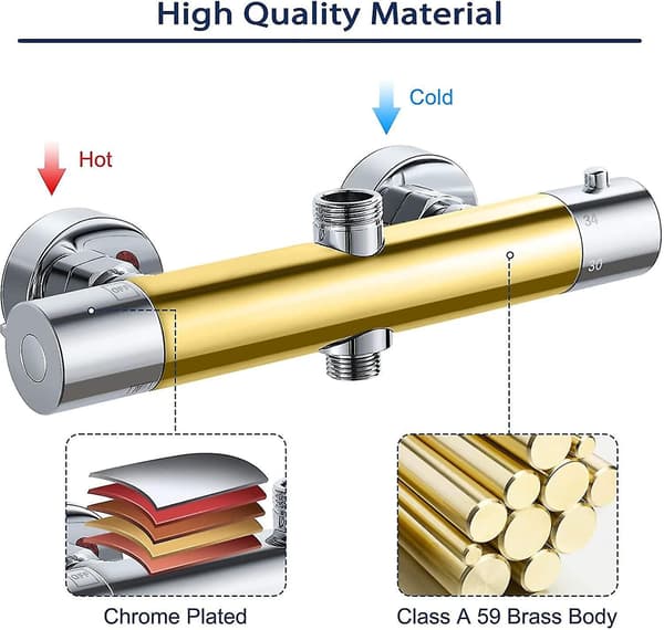 Termostatisk brusebatteri i messing med to udløb, EU-standard