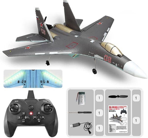Stridsflygplan RC-flygplan - 6-axligt fjärrkontrollflygplan kompatibelt med barn med ljus (1 batteri)
