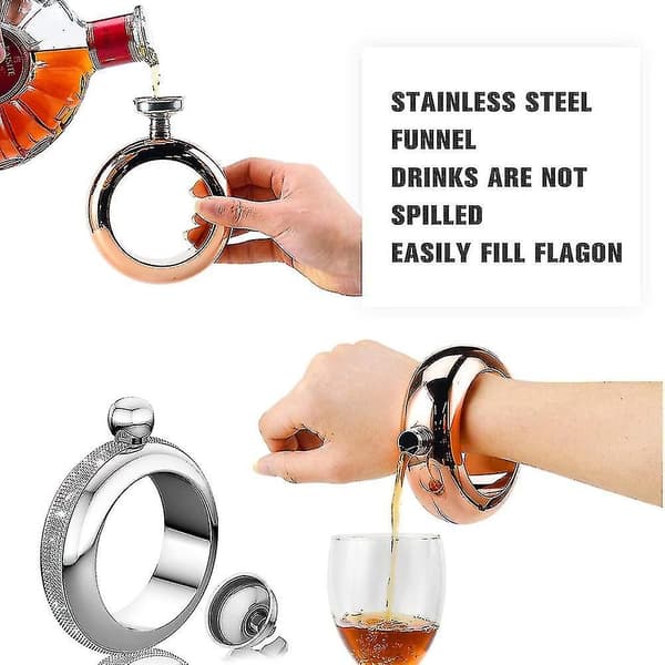 Rannekeketju Pullo Rannekepullot Luova Ruostumaton 304 Teräs ja Hip Pullo Suppilosetti Naisille 3,5 Oz Hopea Silver