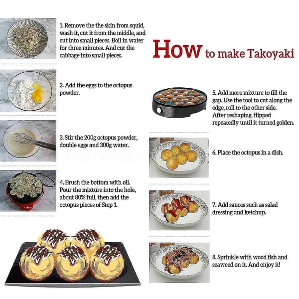 Elektrisk blekksprutmaskin Takoyaki Grillpanne, DIY koketopp