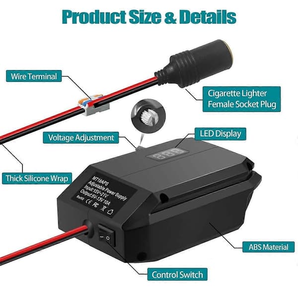 DC 18V til 12V Step Down Konverter Kompatibel med Makita 18V Batteri