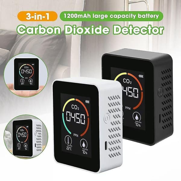 Indendørs CO2-sensor CO2-måler Digital luftdetektor Intelligent luftkvalitetsanalysator Vit