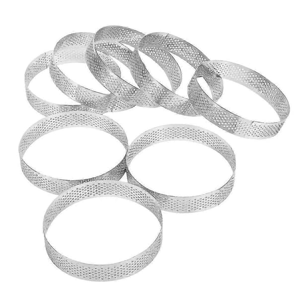 8 stk. tertering i rustfritt stål, varmebestandig perforert kakemousse-ring, rund dobbeltvalset tertering, metallform 10 cm 2025 Qhzl 5 5