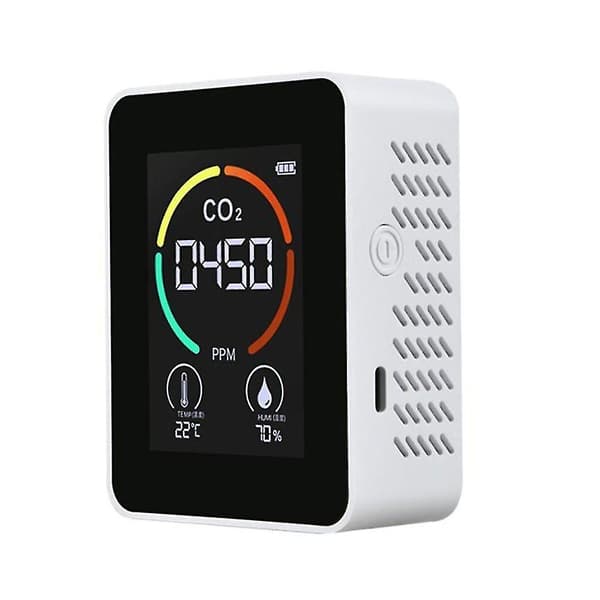 Indendørs CO2-sensor CO2-måler Digital luftdetektor Intelligent luftkvalitetsanalysator Vit