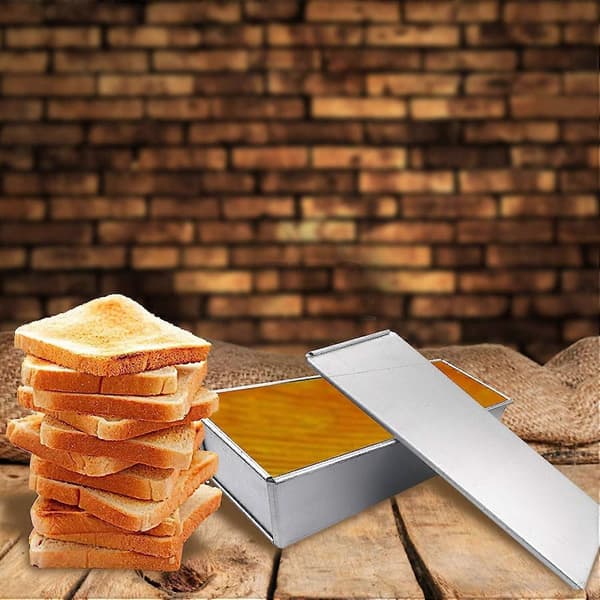 Pullman brødform med låg, 1,65 lb dejkapacitet, non-stick rektangulær flad toastboks - sølv (750G), EU-standard