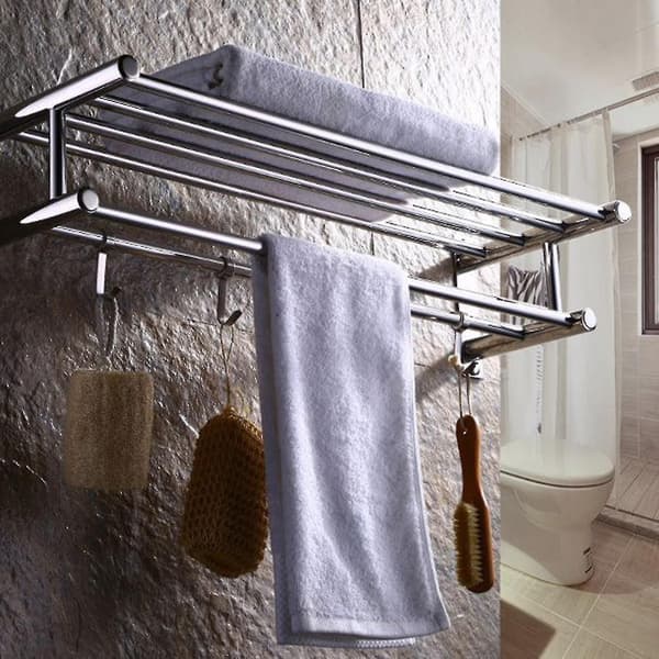 Badehåndklestativ med dobbeltlags baderomshyller og avtakbare kroker