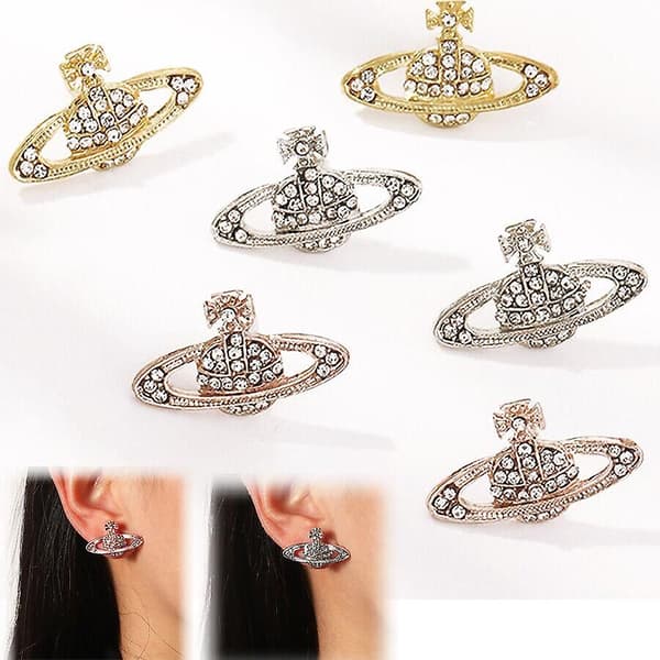 Krystal Saturn Hjerte Kugle Dråbe Dingle Ørestikker Rhinestone Sølv Guld Gold