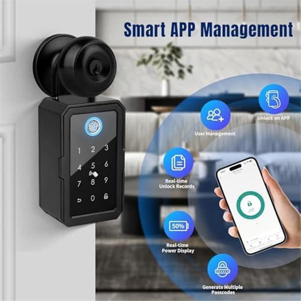 Smartkey Låsbox med Bluetooth Nyckelskåp Kompatibel med Hemsäkerhet Black