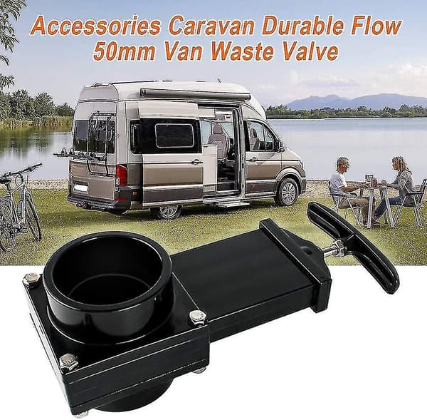 Afløbsventil kompatibel med autocamper, campingvogn, holdbart flow, 50 mm, kompatibel med varevogn, spildevandsafløbsslange (sort)