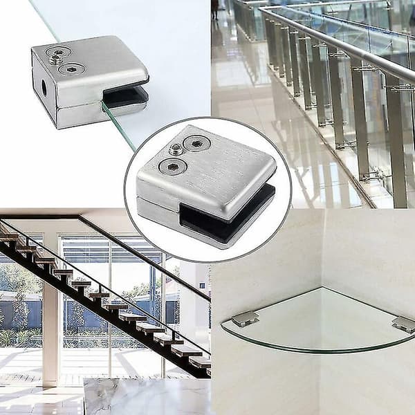 16 pak 304 rustfrit stål glasklemmer kompatible med trappebalustrade, justerbar flad glasklemme