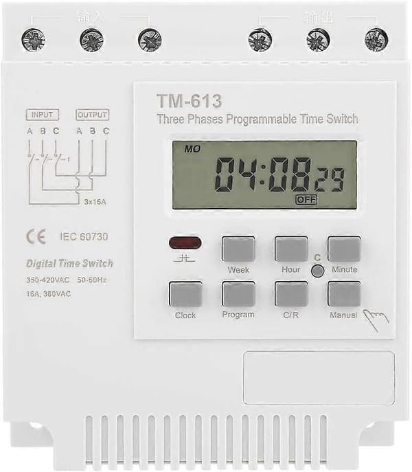 Tm-163 Programmerbart Tidsrelæ 380V / 50-60Hz 16A Ugentligt Relæ Strømtimerkontakt Trefaset Timer Intelligent Digitalt Ur