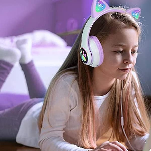 Hörlurar Kattöra Trådlösa Hörlurar, Led Ljus Bluetooth Hörlurar Lilla