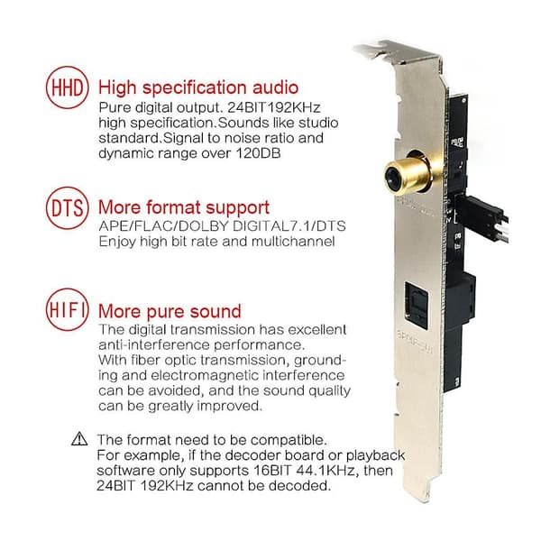 Oppgrader o digitalt lydkort, 24bit/192kHz SPDIF optisk fiber