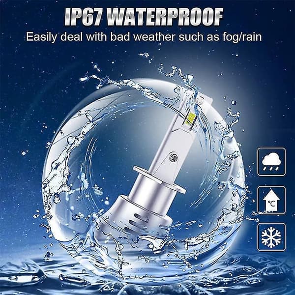 H1 LED frontlyspærer, 30000 lumen, 6000K, IP67 vanntett, 2-pakning for biler Silver