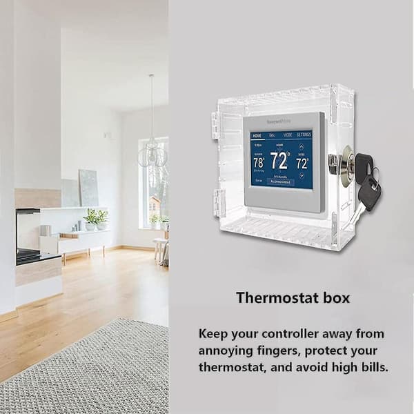 Universal termostatdæksel med låseboks, klar stor beskyttelse kompatibel med vægmonterede termostater, hjemmetermostatpanel låsebeskyttelse