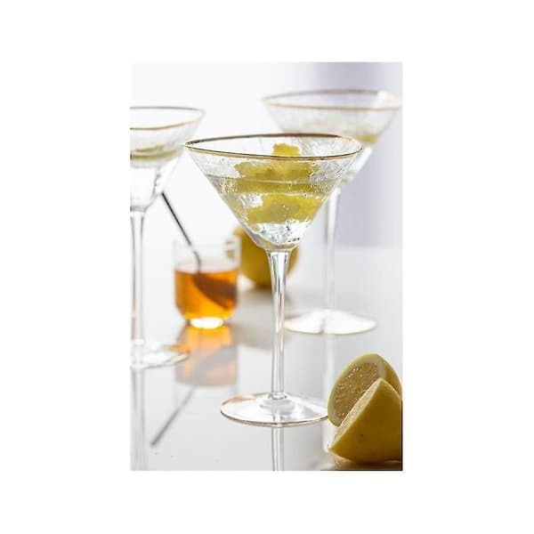 Sæt med 2 hamrede martiniglas med guldkant, forgyldte cocktailpinde, unikt design