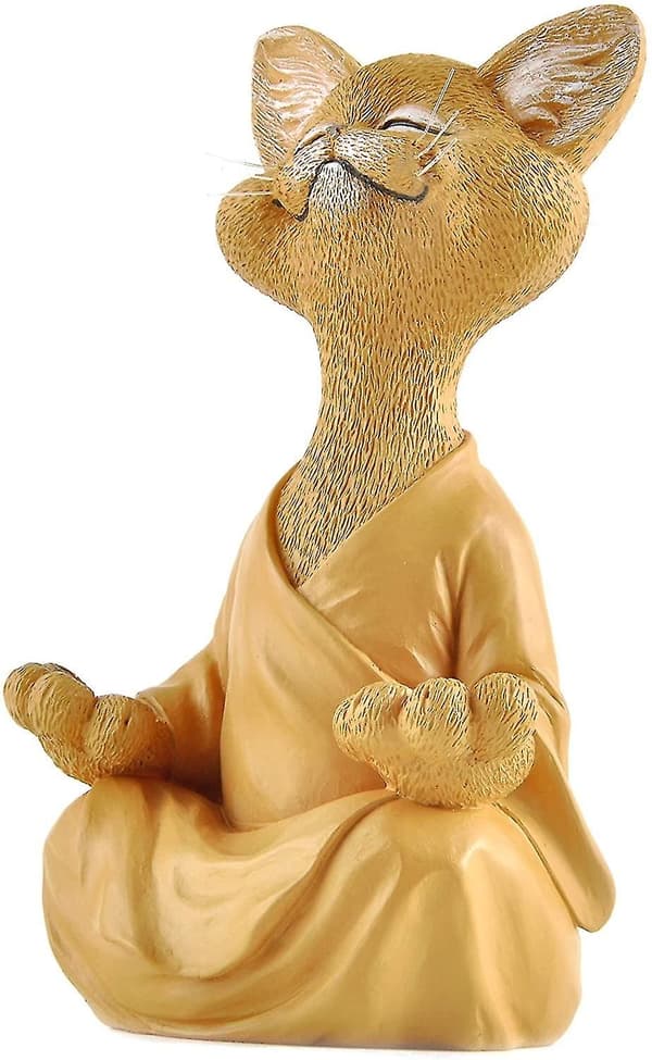 Nyckfull Buddha-kattfigur, meditationsyoga-samlarobjekt, presenter för kattälskare Orange