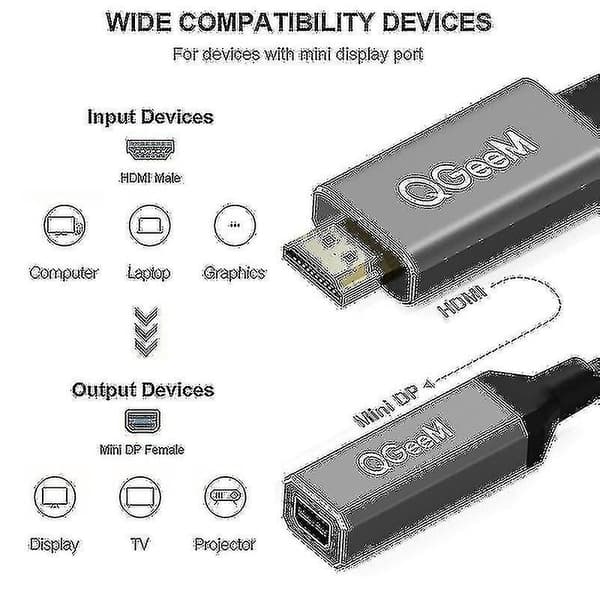HDMI til Mini DisplayPort-omformeradapterkabel, UHD 4K@30Hz, lang lengde