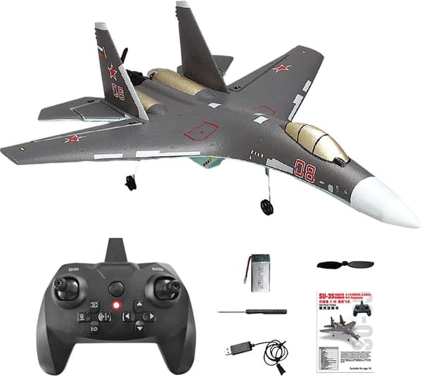 Stridsflygplan RC-flygplan - 6-axligt fjärrkontrollflygplan kompatibelt med barn med ljus (1 batteri)