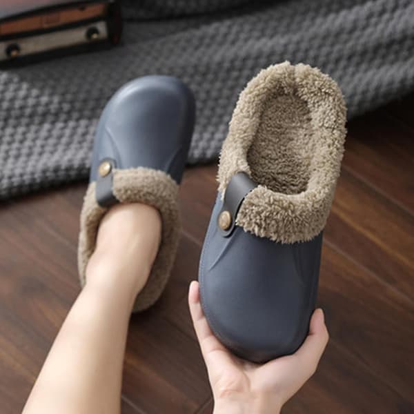 Vattentäta tofflor med pälsfoder, träskor, trädgårdsskor, varma innetofflor Blue and gray 40-41