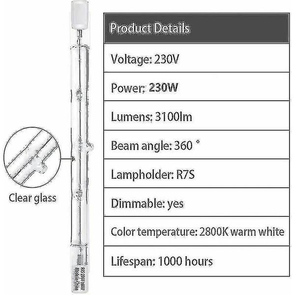 10-pack R7S Halogenlampa 118mm 230W Dimbar