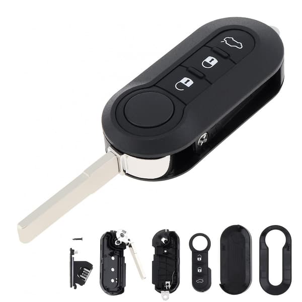 Sammenleggbart bilnøkkeletui kompatibelt med Fiat 500, 3 knapper model 3 Case only