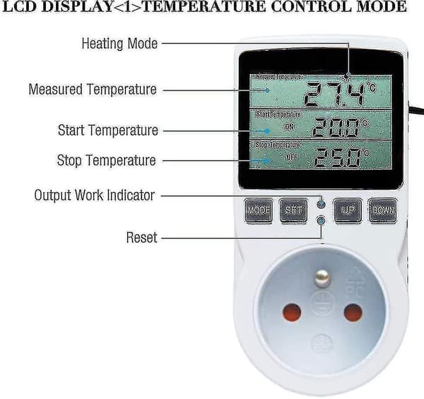 Digital temperaturkontroller med LCD-skjerm for temperaturstyring i drivhus og på gård, 230V EU-plugg