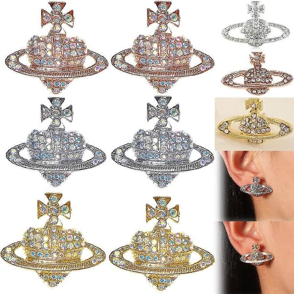 Krystal Saturn Hjerte Kugle Dråbe Dingle Ørestikker Rhinestone Sølv Guld Gold