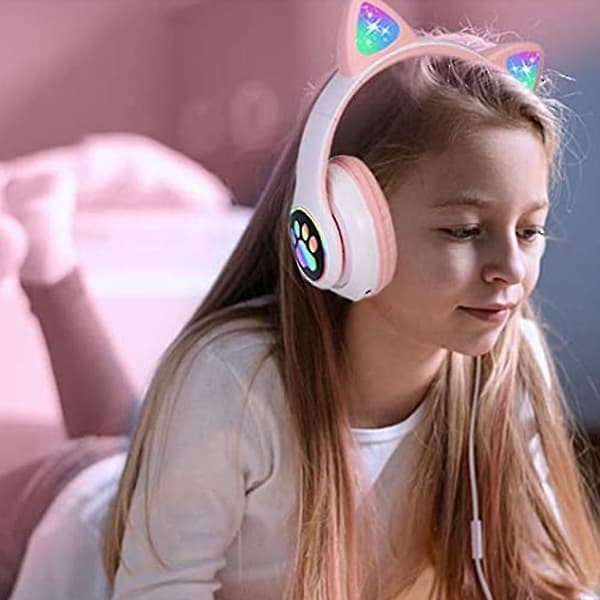 Hovedtelefoner Katteøre Trådløse Hovedtelefoner, Led Lysende Bluetooth Hovedtelefoner rosa