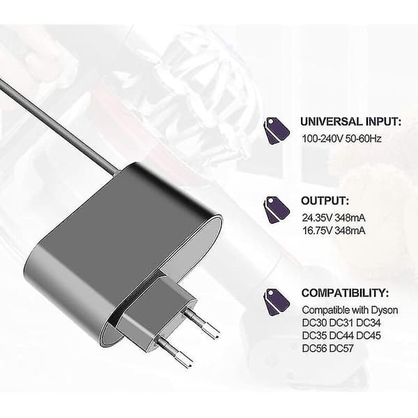 16.75V/24.35V Laddare - Kompatibel med Dyson DC30/DC31/DC34/DC35/DC44/DC45/DC56/DC57 Dammsugarbatteri