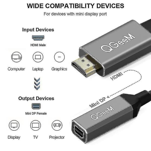 HDMI til Mini DP-omformeradapterkabel, UHD 4K@30Hz 1 pc