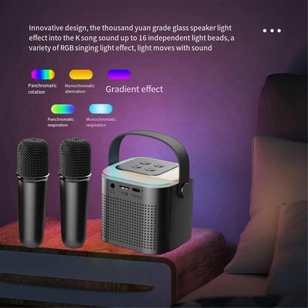 Bärbart Bluetooth 5.3 högtalarsystem med 2 trådlösa mikrofoner - Hemmasånghögtalare Black