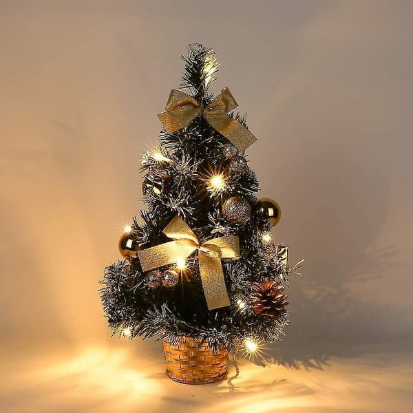 Mini skrivebordspyntet juletræ med lys (40 cm)