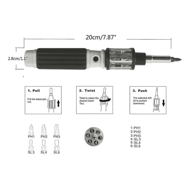 Profesjonell Autoloader - 6-i-1 Multi-bit Skralletrekker Sl3- Sl4 Sl6