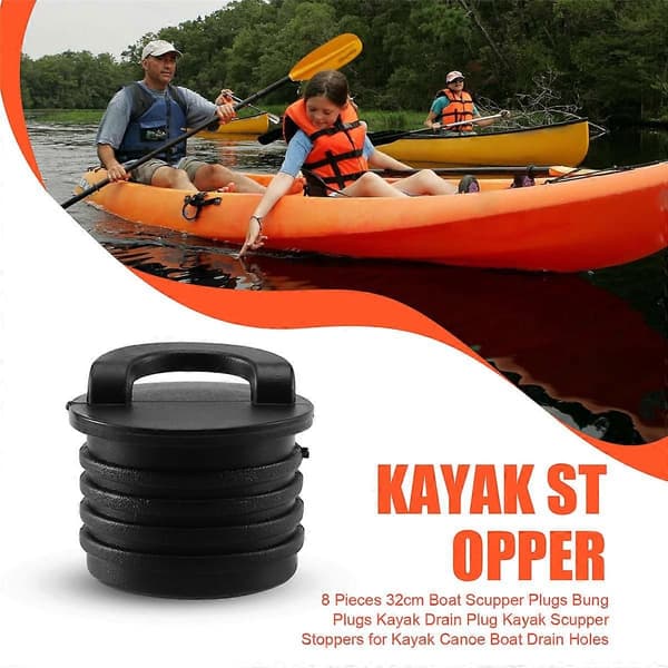 8 stk. 32 cm båtavløpsplugger, kajakkavløpsplugger, kajakkavløpsstoppere kompatible med kajakk og kano black