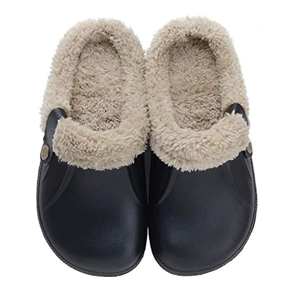 Vattentäta tofflor med pälsfoder, träskor, trädgårdsskor, varma innetofflor Black 40-41