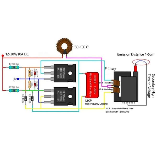 ZVS Flyback Driver Kit 12-30V yhteensopiva SGTC Marx Generator Coil -kelan kanssa