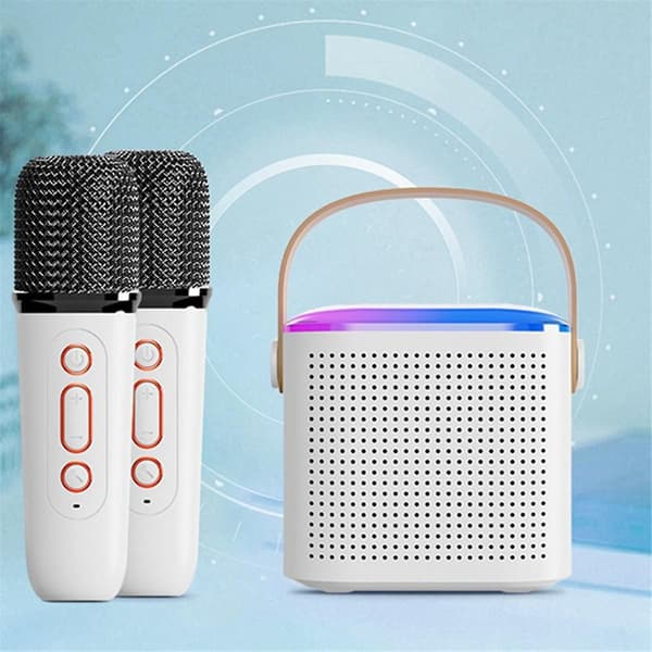 Bärbart Bluetooth 5.3 högtalarsystem med 2 trådlösa mikrofoner - Hemmasånghögtalare Black