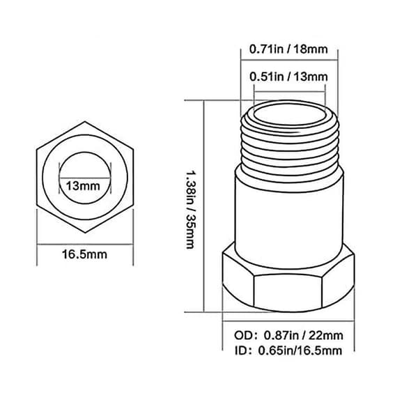 2 st M18x1.5 Gängadapter i rostfritt stål, syresensoradapter Syre O2-sensor Silver