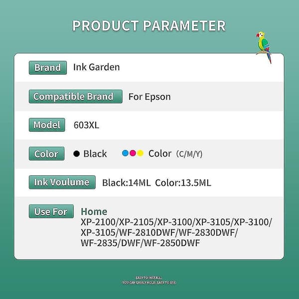 Inkgarden 603xl 603 xl Kompatibel patron til Epson T603 Expression Home Xp-2100/xp-2105/xp-3100/xp-3105/xp-4100/xp-4105 5 st