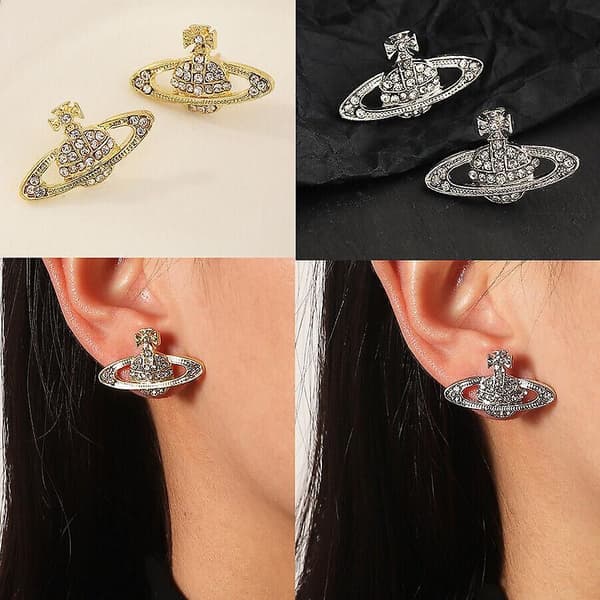 Krystal Saturn Hjerte Kugle Dråbe Dingle Ørestikker Rhinestone Sølv Guld style 2 Silver