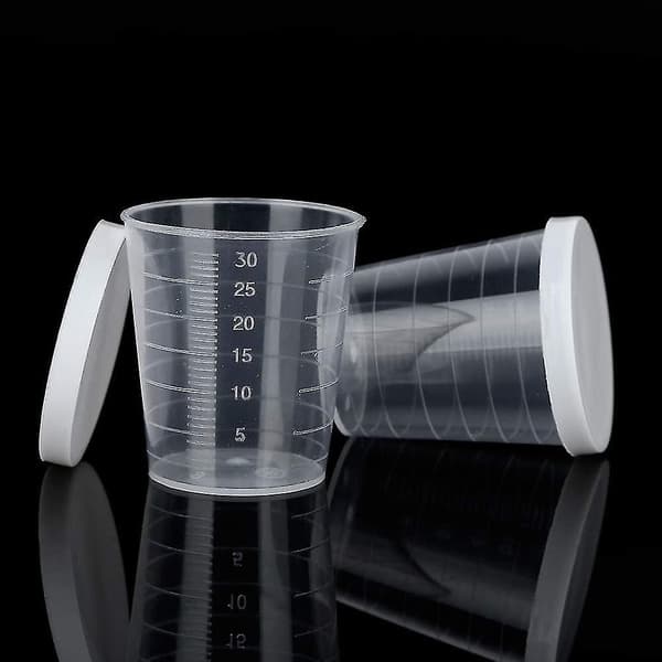 100 st 30 ml Små Mätkoppar med Skala för Mätning PP-kopp Plast med Lock Experimentell Mätkopp Skala Ren Tom Kopp