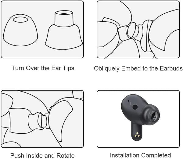 6 par ørepropper kompatible med LG Tone Free FP9 FP8 FP5 S/M/L Black S-M-L