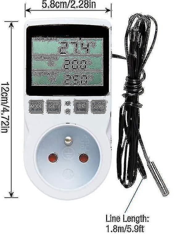 Digital varme/køle termostatstik LCD temperaturregulator, 230V kompatibel med drivhus/gård