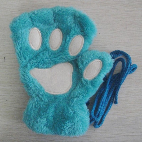 Kvinnor Söt Cat Claw Paw Handskar Plyschvantar Varm Mjuk Plysch Kort lake blue one size